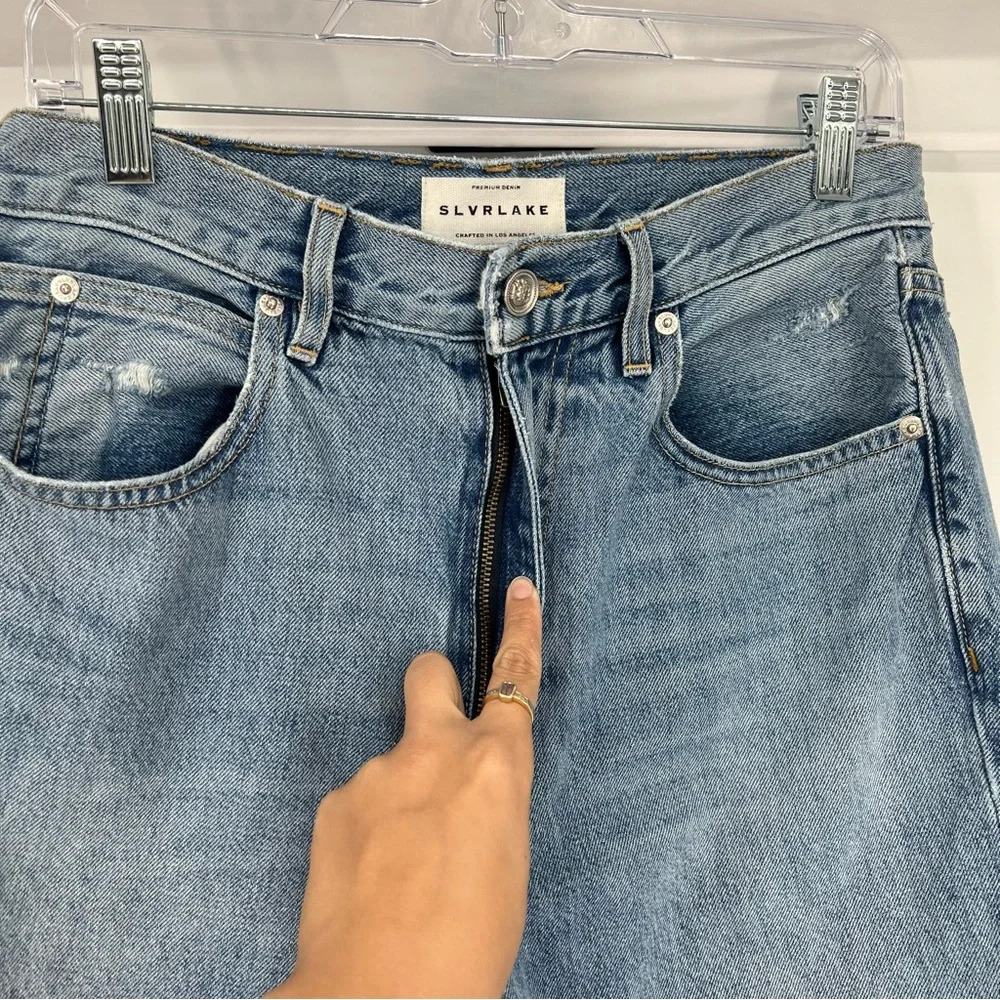 SLVRLAKE Sierra Blue Distressed Designer Classic Denim Jeans in Valley of Fire - Picture 5 of 10